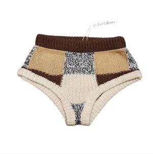 For Love And Lemons Color Block Knit Pajama Shorts - Brown, Cream, and Gray